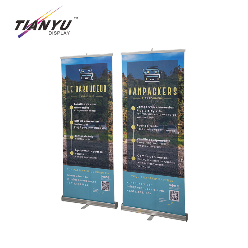 TIANYU Trade Show Display Ceiling Wholesale Retractable Standee Aluminium Pull Stand Kakemono Fan Roll up Banner