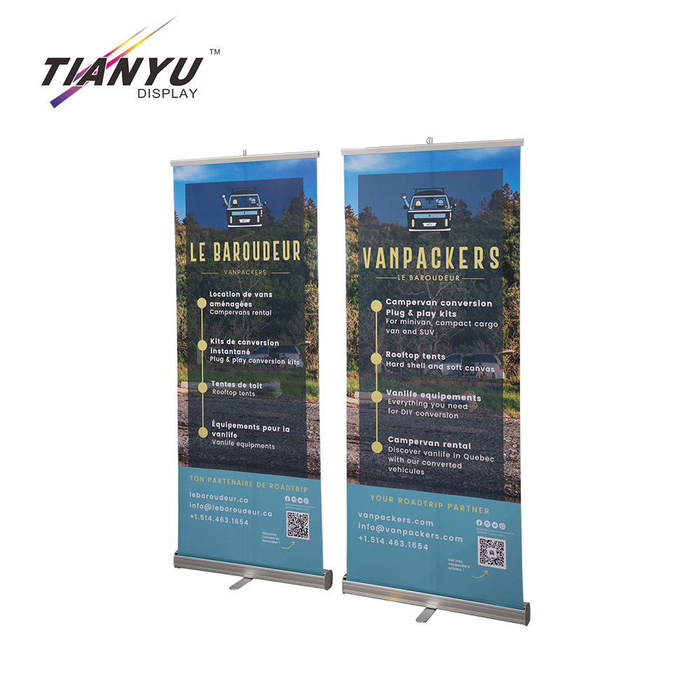 TIANYU Trade Show Display Ceiling Wholesale Retractable Standee Aluminium Pull Stand Kakemono Fan Roll up Banner